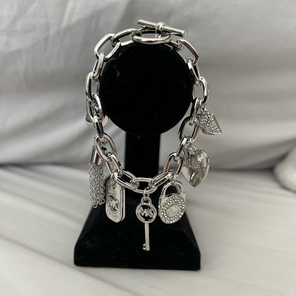 New Korean Fashion Gold Plated Silver Bracelet with key and lock charms 7”
